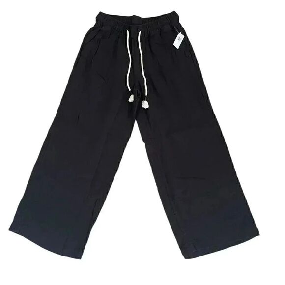 Old Navy Black Y2K Drawstring High Waisted Textured Soft  Wide Leg Cozy Pants S - Picture 1 of 12